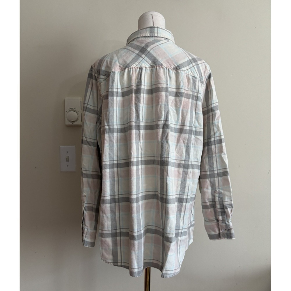 Lands End Flannel Shirt Womens XL 18W Cotton Outdoor Cream Blue Classic Casual - Picture 7 of 8